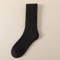 Classic black thick wool socks in mid-calf length with a textured rib-knit finish - One Size / Black