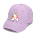 Detail van een paarse eenhoorn honkbalpet voor meisjes met 3D regenboog patch borduursel - 52-54cm / Lichtpaars