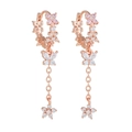 Rose gold flower and butterfly drop earrings featuring pink and white zircon stones - Rose Gold