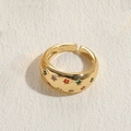Golden open star ring with multi-colored gemstones and 14K gold-plated finish - Colored Star Style / Gold Smooth Dome Ring