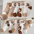 5-pack summer mesh kids socks with cartoon bears and Happy day lettering in beige and brown - Mesh Brown Monkey / 3-5 Years (Feet length 13-15cm)