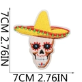 Detail view of colorful Mexican sugar skull embroidery patch with 7cm size dimensions - Sugar Skull