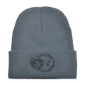 Dark grey knitted beanie with sun and moon embroidery for outdoor winter warmth - Adult(54-60cm) / Slate Gray