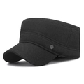Men's winter black cadet cap with adjustable ear flaps and metal logo badge - Adjustable / Black