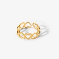 Nahaufnahme eines goldenen Rings mit hohlen Herzmustern aus 18K vergoldetem Edelstahl - Einstellbar Offen / Hohler Herzstil (JDR201643)