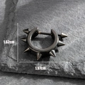 Black stainless steel punk hoop earring with conical spikes and polished finish - Six Spike Hoop Style (S417)