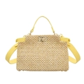 Straw woven tote bag with light yellow leather handles and golden twist lock - Yellow