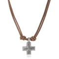 Collana in corda di cuoio vintage con ciondolo a croce in lega anticata per uomo e donna - Stile Croce / Marrone