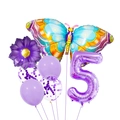 Kit de fête papillon violet avec ballon numéro cinq et ballons confettis en latex - Violet Chiffre 5