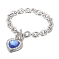 Silver stainless steel OT toggle bracelet with blue heart crystal pendant and chunky chain - Silver Blue Heart Style (KB62119-Z)
