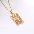 Gold stainless steel The Magician tarot card rectangle pendant necklace with cross chain - The Magician