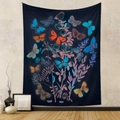 Bohemian butterfly floral tapestry in deep blue with vintage illustration style - Botanical Butterfly ZJ616-4 / 73X95CM Brushed Fabric