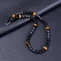 Collar de cuentas de ojo de tigre natural, obsidiana negra y hematita para hombre y mujer - Ojo de Tigre Amarillo + Magnetita + Obsidiana