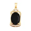 Vintage gold-plated oval pendant featuring large black stone and white zircon accents - Black/Oval