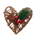 Heart-shaped Christmas wreath with pine needles, cones and red berries for tree hanging - 8CM Pine Needle Heart 1pc