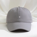 Classic grey baseball cap with white S letter embroidery and adjustable cotton strap - One Size / Gray