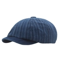 Béret en denim bleu à rayures avec texture vintage et bord court classique pour unisexe - Réglable (57-60cm) / Bleu foncé