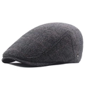 Dark grey plaid cotton newsboy cap with vintage check pattern and metal brand buckle - 58cm / Light Gray