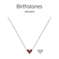 Collana in argento S925 con pendenti a cuore in rubino rosso e bianco su catena sottile - Argento 925 / Gennaio
