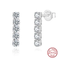 Elegant 925 sterling silver vertical earrings with five round brilliant-cut white zircons - Platinum Plated