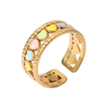 Detail of 18k gold plated adjustable ring featuring colorful enamel heart patterns - Adjustable Open / Style 10-Multi Color Hearts
