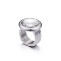 Minimalist silver stainless steel ring featuring a large faceted clear crystal stone - Clear White