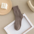 Thick cotton terry crew socks in earthy brown color for winter warmth and comfort - Size 35-41 / Light Coffee