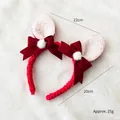 Christmas party headband with red plush bunny ears and festive ribbon bows - Red Reindeer Ear Double Bow Hairpin