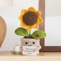 Hand-knitted sunflower potted plant with Thank You card for home desktop decoration - Beige Pot - Sunflower - T Sign