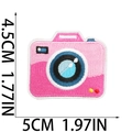 Detail view of pink camera embroidery patch with height and width measurements - Pink Camera Shape (X15SD-105-04)