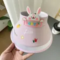 Pink and purple child sun visor hat with cartoon rabbit and portable mini fan - Ice Silk Animal Style / Ice Silk Animal-Purple Rabbit