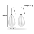 Pendientes de gota plateados con perlas blancas y ganchos, altura de 4,64 cm - ER-1265 Gancho de Perla Gota de Agua Plateado