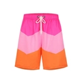 Men's pink and orange color-block swimming trunks with white drawstring waist - Pinkish Orange