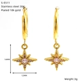 Dettaglio di orecchini a cerchio a stella in oro 18K con gemme rosa e specifiche misure - Rosa