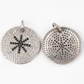 Micro-paved silver circular pendant featuring a blue zircon North Star pattern design - B3 Starburst Plated White Gold