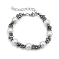 Minimalist beaded bracelet with gray hematite stones and silver pearls for women - Faux Pearl and Grey Hematite Beads