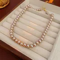 Elegant single layer champagne pearl necklace with adjustable gold lobster clasp - Single Row Pearl / Champagne (8mm)