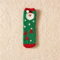 Chaussettes de Noël épaisses en polaire corail vert avec bord rouge et Père Noël 3D - Adulte / Père Noël Vert