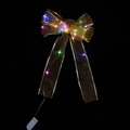 Golden LED Christmas bow decoration with multicolor lights and sheer gold ribbon trim - Multicolor Light / Gold