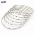 7er-Set minimalistische Armreifen aus poliertem Edelstahl mit dünnem Runddraht-Design - 7-teiliges Set (60*3mm) / Silber