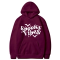 Burgundy Halloween hoodie with Spooky Vibes print and front kangaroo pocket - Burgundy
