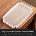 Vassoio da tè in vetro smerigliato bianco con incisione Heart Sutra, 30x17,7 cm - Sutra del Cuore - Bianco Liuli