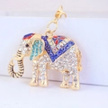 Sparkling golden elephant keychain with colorful rhinestones and blue enamel details - Blue