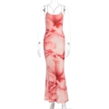 Detail of floral print maxi dress with cross-back straps and elegant fishtail hem - S / Pink Floral Print