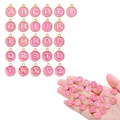 Pink enamel A-Z alphabet charms set with gold plating held by hand for size detail - A-Z Set (26Pcs) / Deep Pink