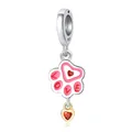 925 silver cat paw charm with pink enamel, red love lettering and golden heart zircon - Pink Enamel Paw Heart Pendant 0111