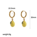Polished gold stainless steel hoop earrings with yellow lemon charms and green enamel leaves - Yellow Lemon Style (TE60437)
