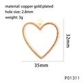 Detailed size specifications for gold plated heart pendant with pink stones - P01311-Hollow Heart With Zirconia