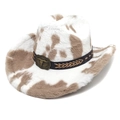 Cappello da cowboy in peluche a macchie con cinturino in pelle e fibbia a toro - M（56-58cm） / Corona Piatta / Kaki