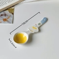 Cute ceramic spoon with yellow glaze, blue accent and cartoon patterns, 16cm length - Pigeon-Long Handle Spoon
